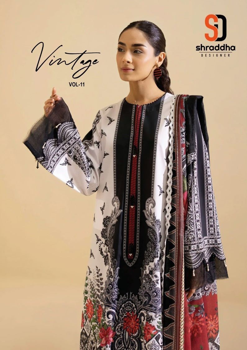 Sharaddha Designer Vintag Vol 11 Lawn Cotton Printed With Heavy Embroidery Patch Work Suits