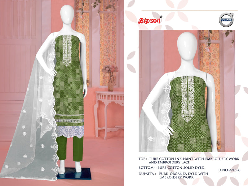 Bipson Fashion Volvo 2218 Cotton Print With Fancy Embroidery Work Suits