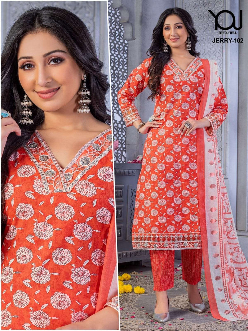 Wanna Jerry Cotton Print Fancy V Neck Pattern Combo Set Designer Kurti