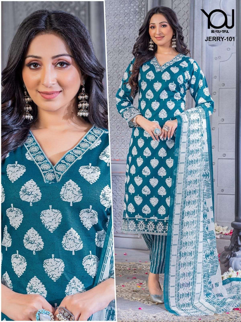 Wanna Jerry Cotton Print Fancy V Neck Pattern Combo Set Designer Kurti