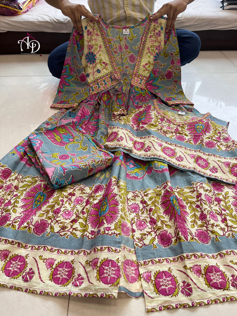 Akd Rajwadi Pure Cotton Rajwadi Printed Embroidery Work Readymade Kurti