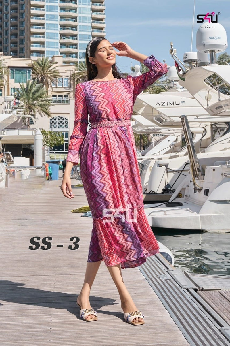 S4u Shivali Ss 3 Summer Essentials Georgette Fancy Wear Kurti Collection