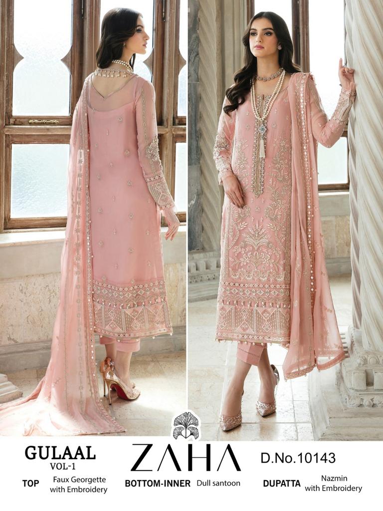 Zaha Gulaal Vol 1 Georgette Heavy Embroidered With Back Work Pakistani Salwar Suits