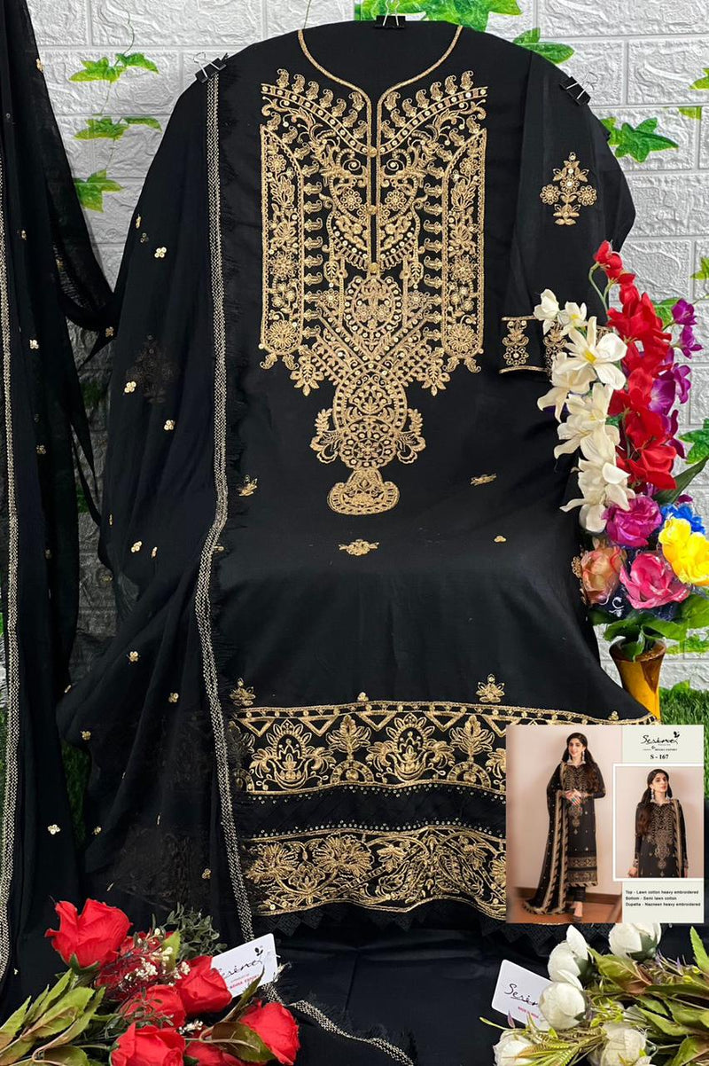 Serine D No S 167 Lawn Cotton Heavy Embroiderery Work Salwar Kameez