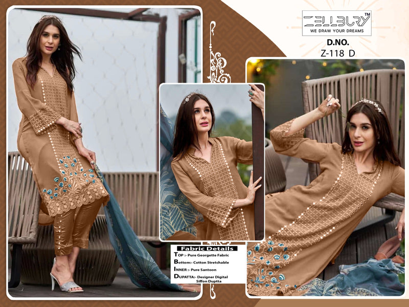 Zellbury Dno Z 118 Abcd Pure Georgette Embroidered Pret Collection