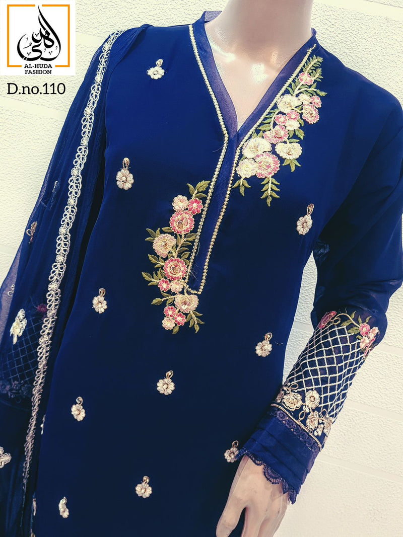 Al Huda Fashion Dno 110 Pure Georgette Embroidered Pret Collection