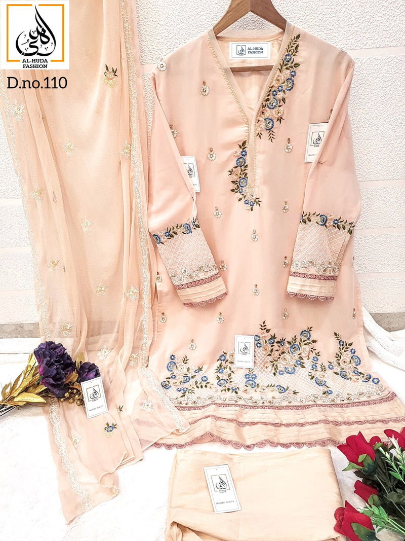 Al Huda Fashion Dno 110 Pure Georgette Embroidered Pret Collection