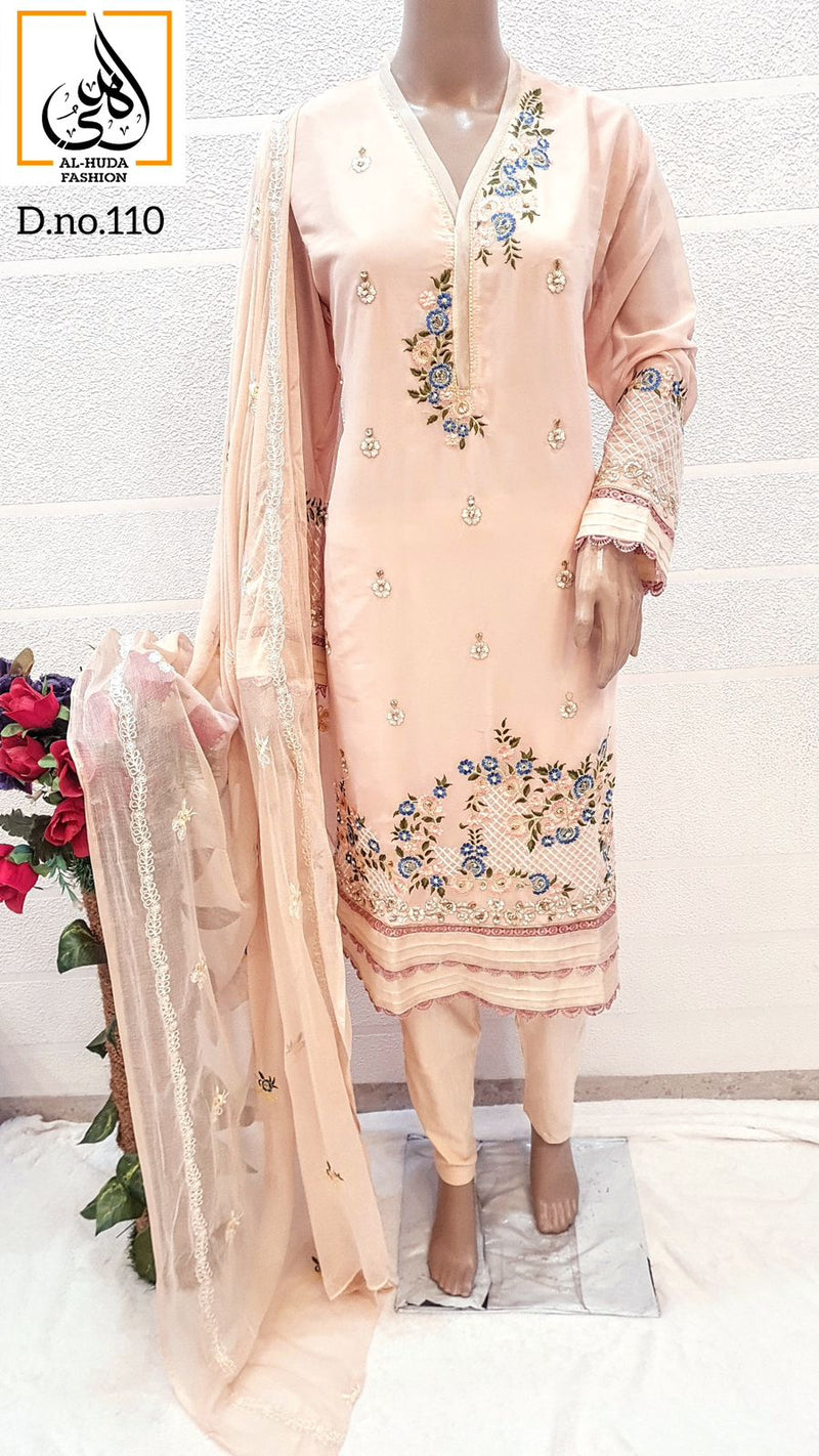 Al Huda Fashion Dno 110 Pure Georgette Embroidered Pret Collection