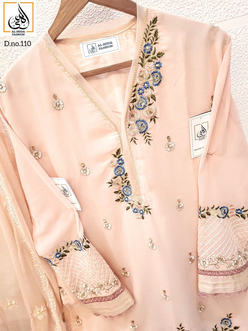 Al Huda Fashion Dno 110 Pure Georgette Embroidered Pret Collection
