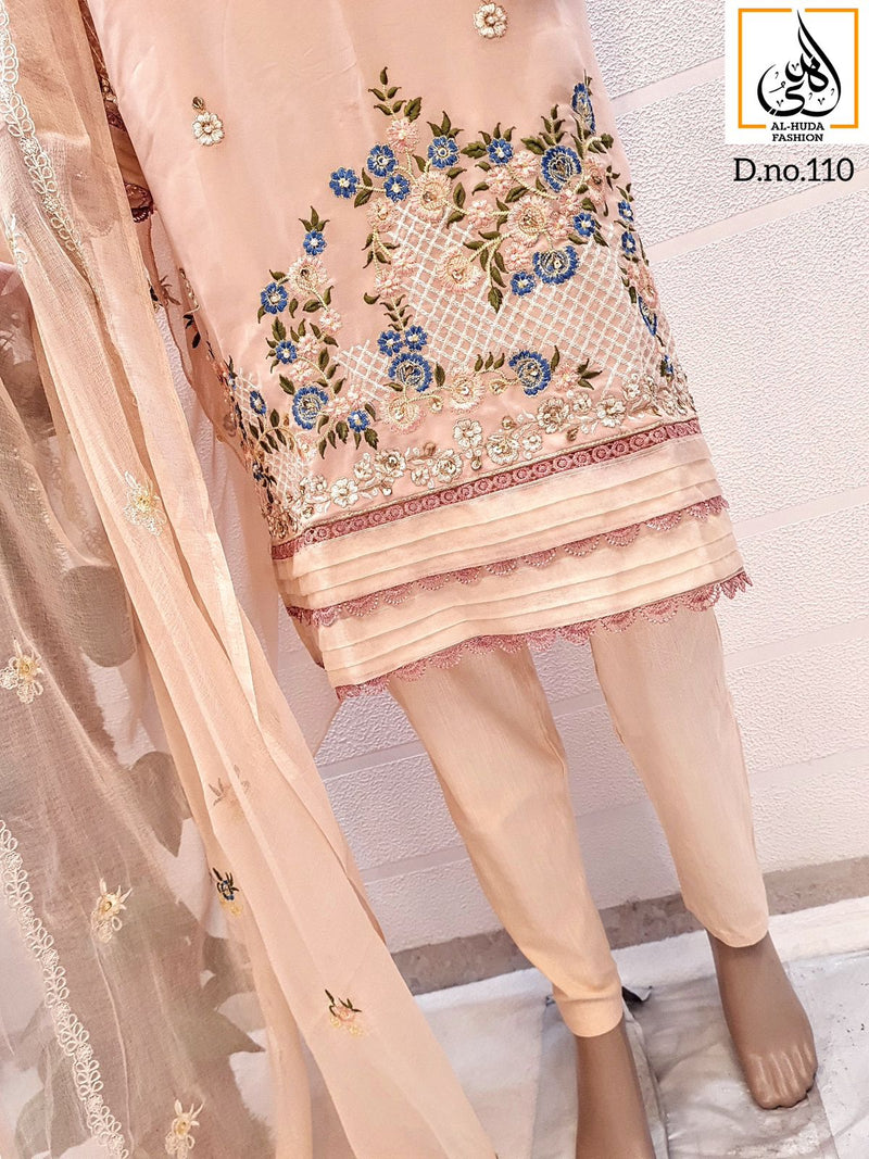 Al Huda Fashion Dno 110 Pure Georgette Embroidered Pret Collection