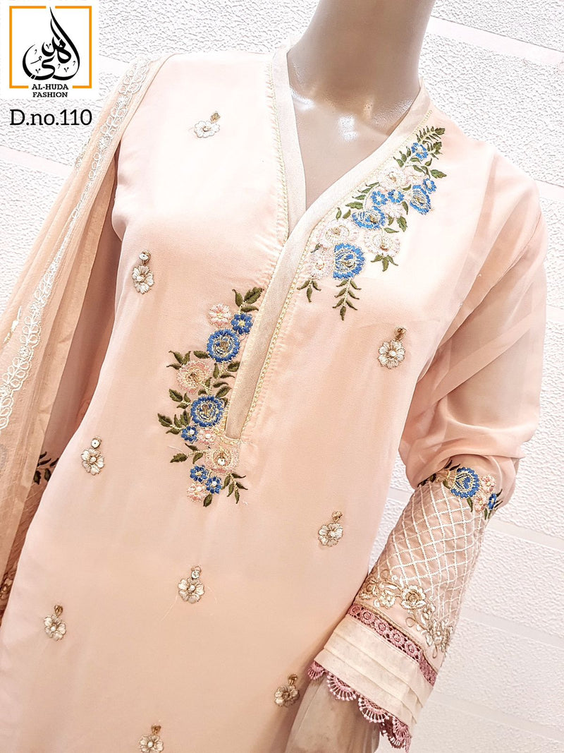 Al Huda Fashion Dno 110 Pure Georgette Embroidered Pret Collection