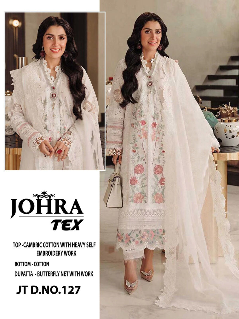 Johra Tex Jt 127 Cambric Cotton With Heavy Self Embroidery Work Salwar Suit