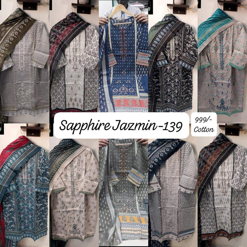 Sapphire Jazmin Vol 139 Lawn Cotton Embroidered Work Pakistani Pret Kurti