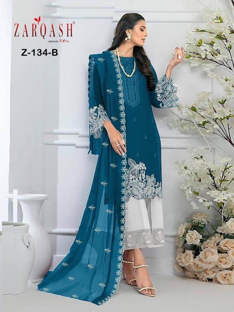 Zarqash Z 134 Georgette Beautiful Embroidery Designer Ready Made Suits