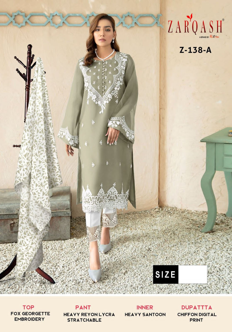 Zarqash Z 138 Georgette Fancy Embroidery Designer Ready Made Suits