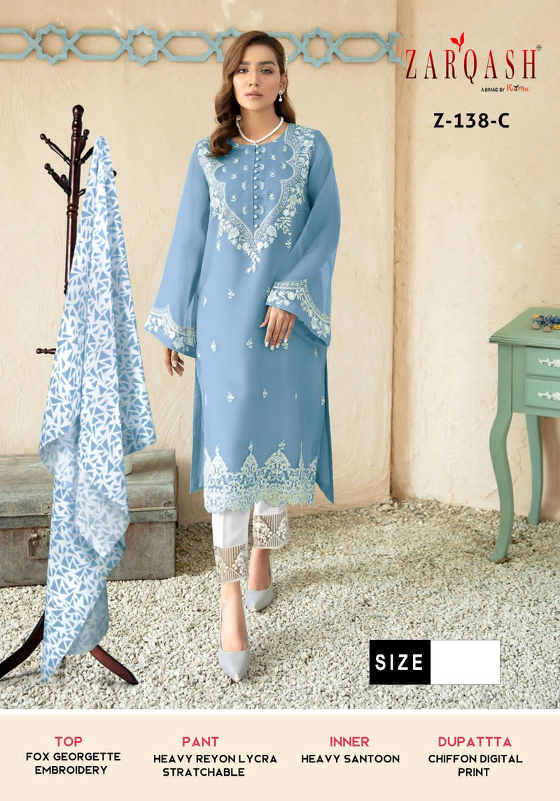 Zarqash Z 138 Georgette Fancy Embroidery Designer Ready Made Suits