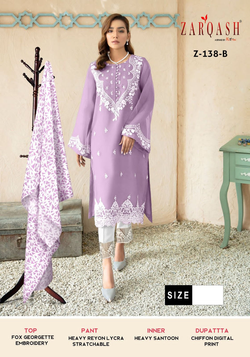 Zarqash Z 138 Georgette Fancy Embroidery Designer Ready Made Suits