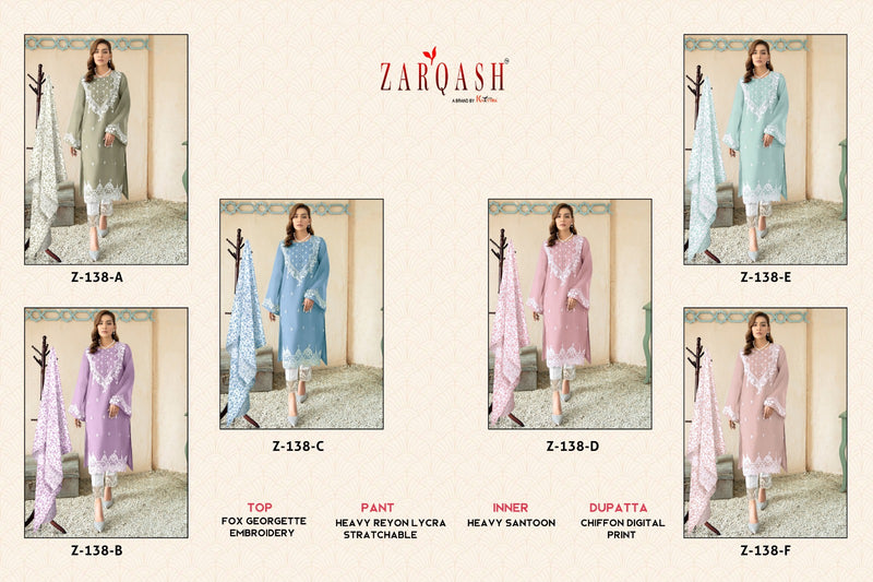 Zarqash Z 138 Georgette Fancy Embroidery Designer Ready Made Suits