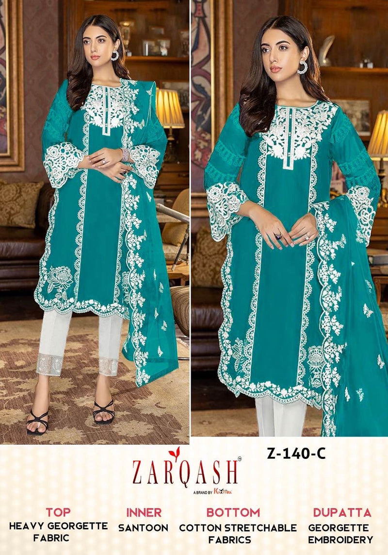 Zarqash Z 140 Georgette With Fancy Embroidery Designer Pakistani Kurti Pant & Dupatta Collection