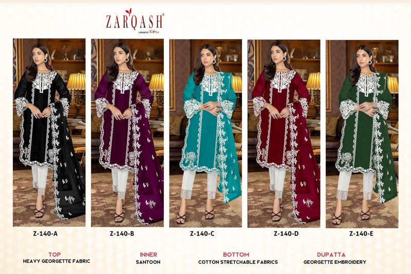 Zarqash Z 140 Georgette With Fancy Embroidery Designer Pakistani Kurti Pant & Dupatta Collection
