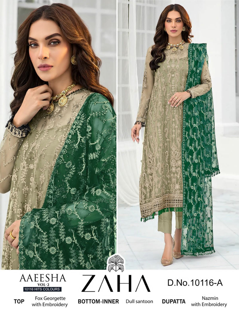 Zaha Aaeesha Vol 2 Hit Colours Georgette With Heavy Embroidered Pakistani Suits
