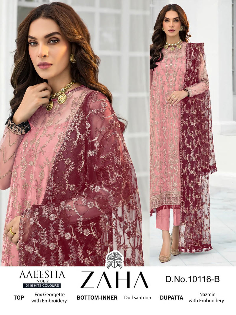 Zaha Aaeesha Vol 2 Hit Colours Georgette With Heavy Embroidered Pakistani Suits