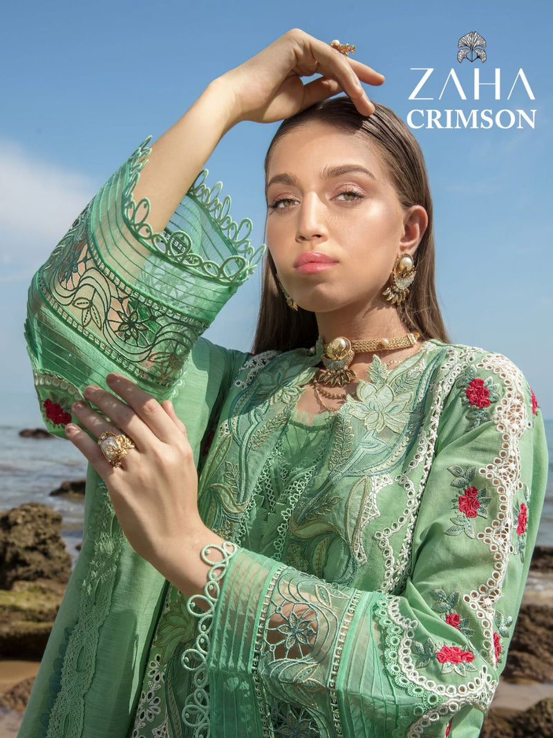 Zaha Crimson Cambric Cotton With Heavy Embroidery Designer Pakistani Suit