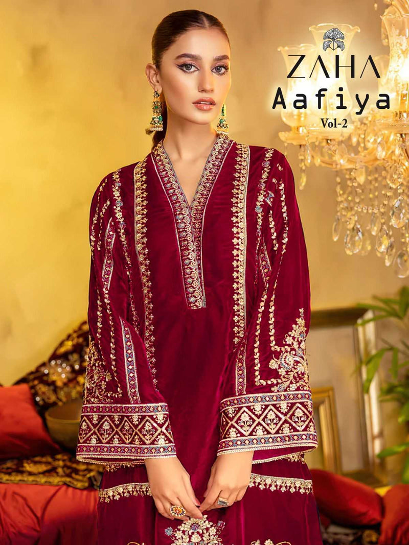 Zaha Aafiya Vol 2 10218 Pure Velvet Heavy Embroidery Work Pakistani Suit