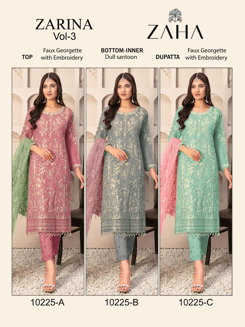 Zaha Zarina Vol 3 Georgette Heavy Embroidered Work Partywear Salwar Suits
