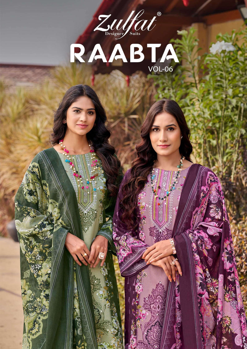 Zulfat Designer Studio Raabta Vol 6 Pure Jam Cotton Handwork Salwar Kameez