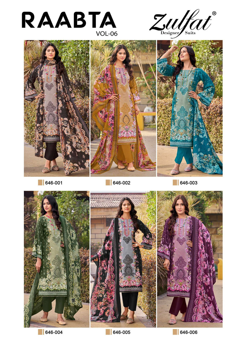 Zulfat Designer Studio Raabta Vol 6 Pure Jam Cotton Handwork Salwar Kameez