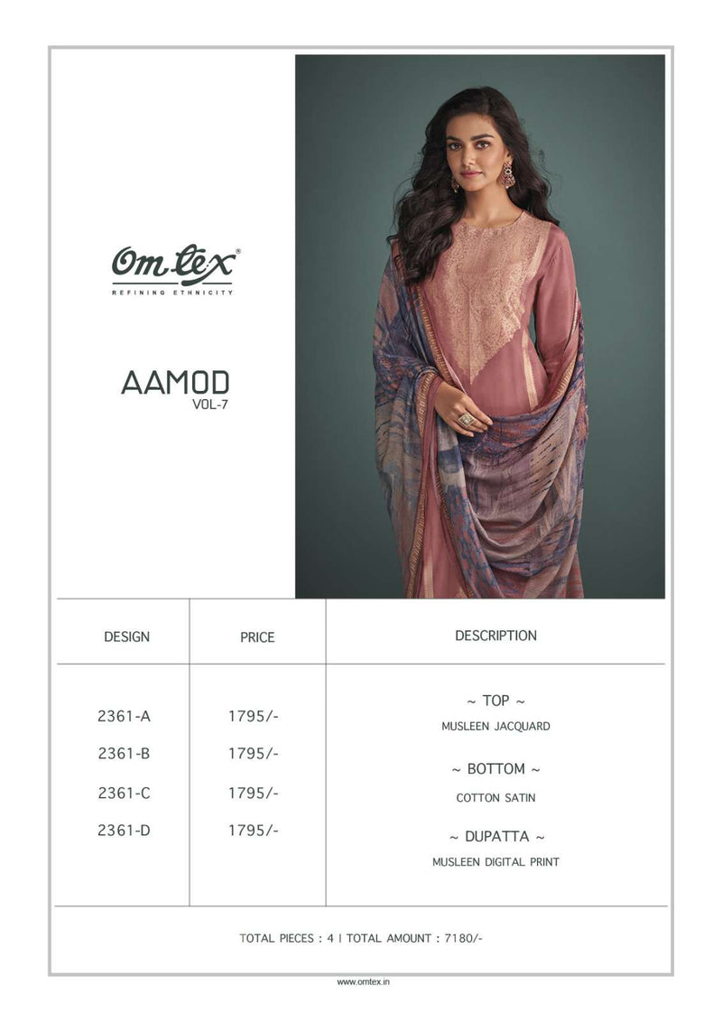 Aamod Vol 7 By Omtex Muslin Jacquard Salwar Kameez Materials