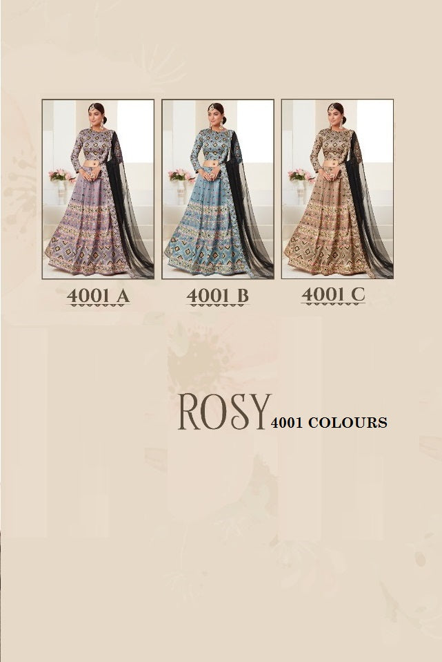 Aawiya Official Rosy 4001 Colours Ajmeri Silk Digital Printed Lehngas