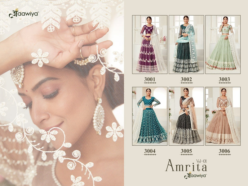 Aawiya Offical Amrita Vol 1 Heavy Net Cotton Exclusive Look Lehnghas
