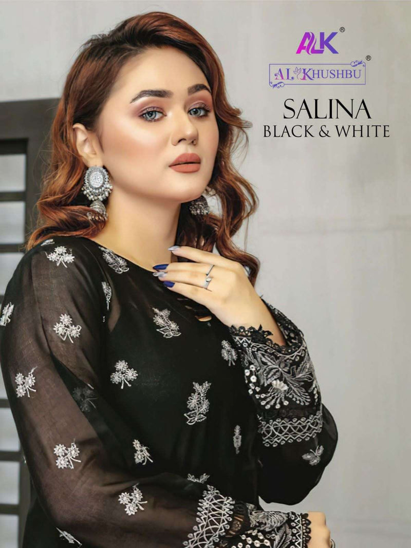 Al Khushbu Salina Black & White Designer Work Pakistani Salwar Kameez