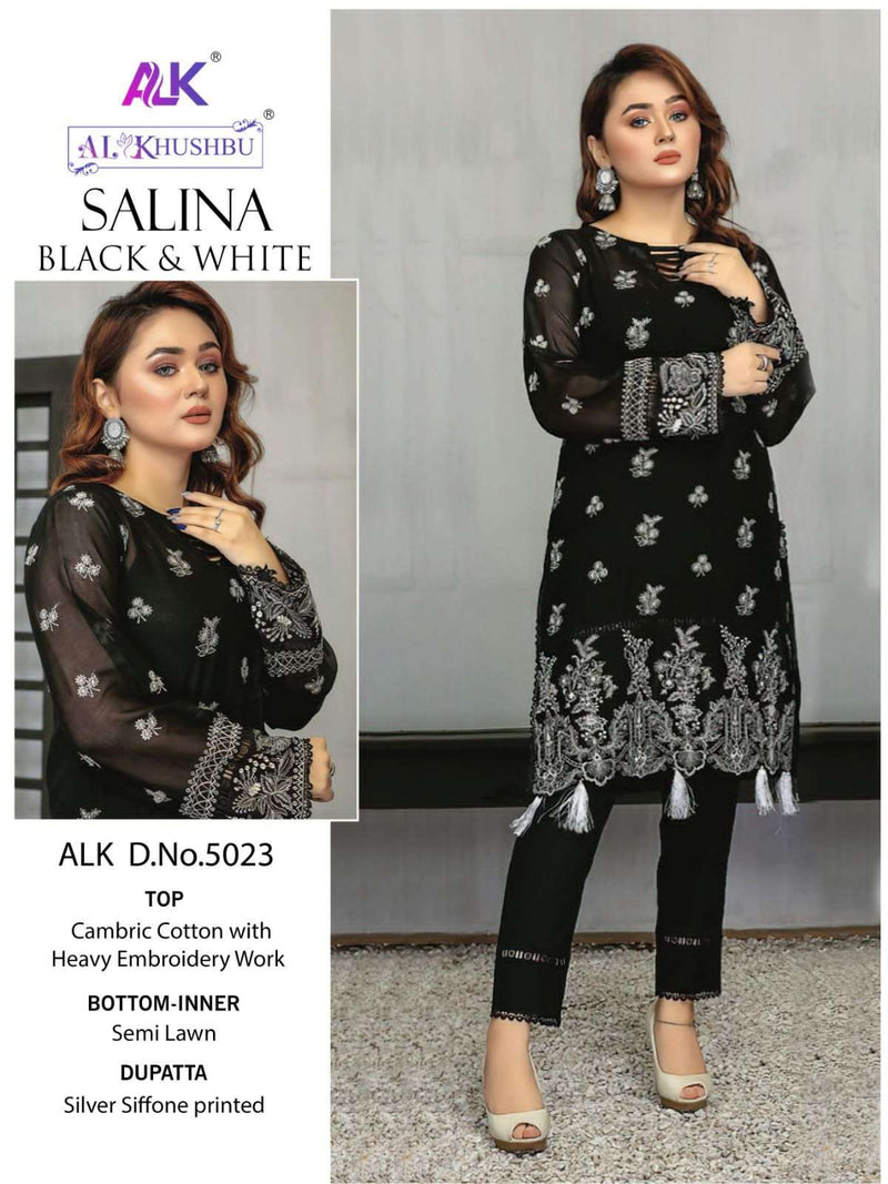 Al Khushbu Salina Black & White Designer Work Pakistani Salwar Kameez