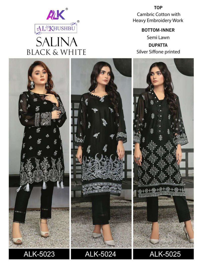 Al Khushbu Salina Black & White Designer Work Pakistani Salwar Kameez
