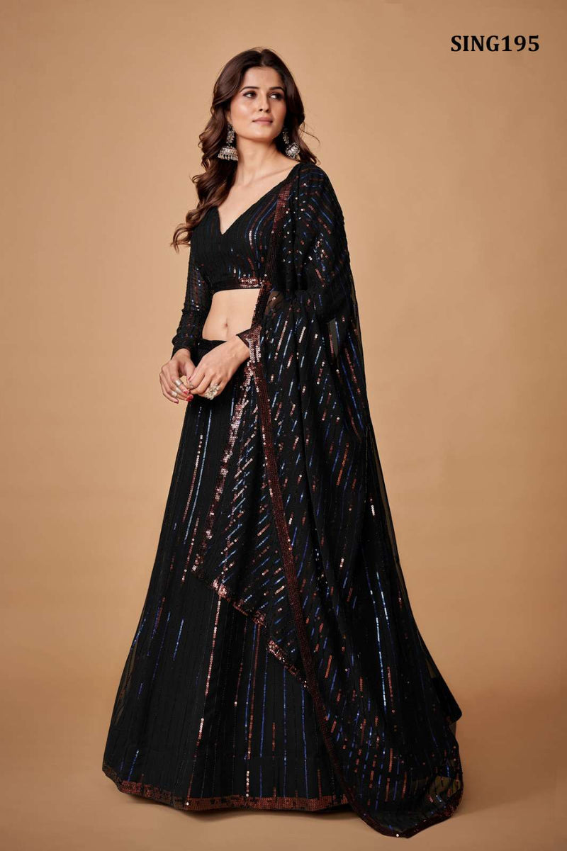 Arya Sing195 Georgette Designer Sequin Work Black Colour Lehenga Choli