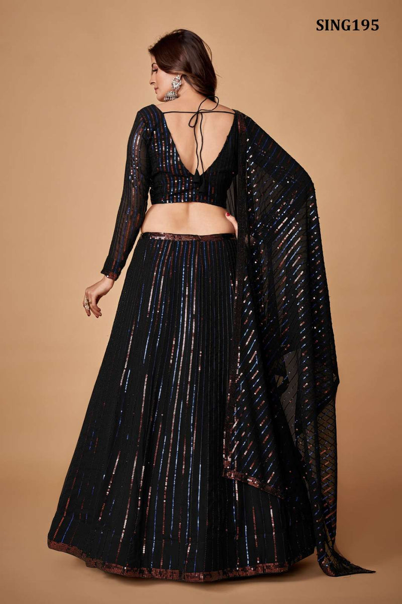 Arya Sing195 Georgette Designer Sequin Work Black Colour Lehenga Choli