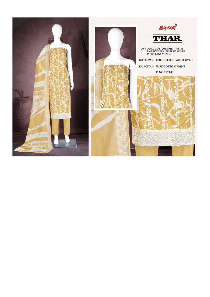 Bipson Thar 2819 Cotton Print  Embroidery Thread Work Daily Wear Salwar Suit