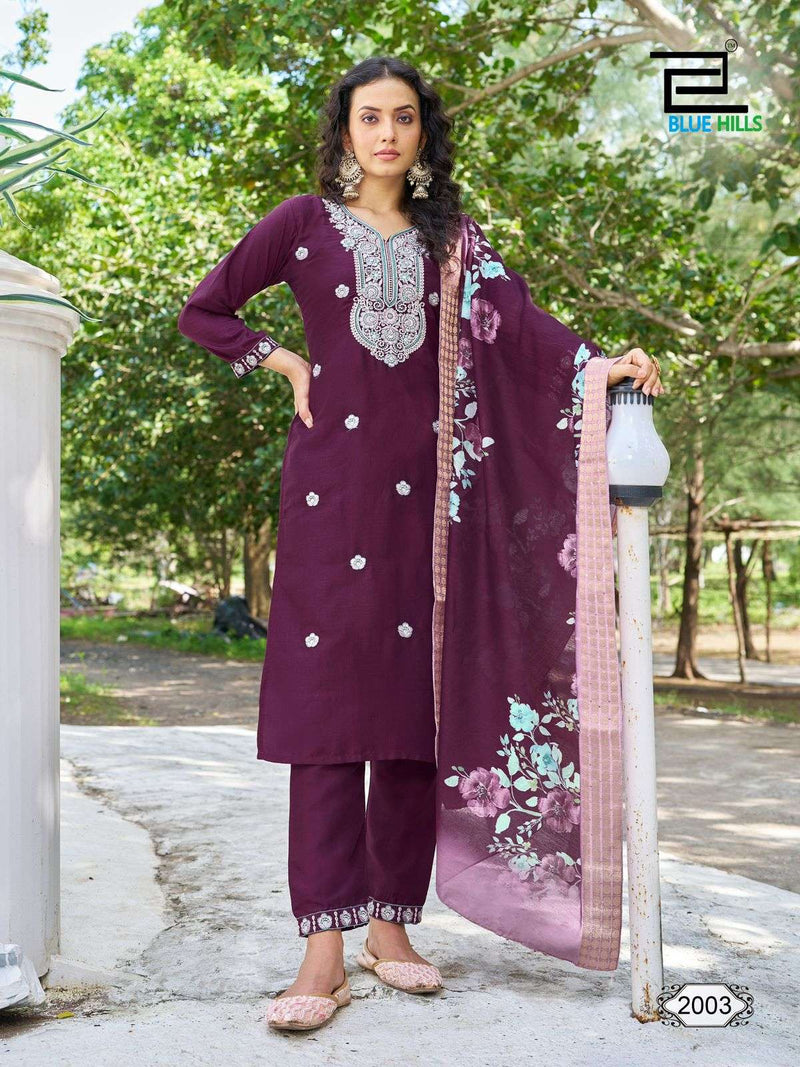 Blue Hills  Skyline Vol 20 Chinon Silk Festiv Wear Kurti Pant Dupatta Set