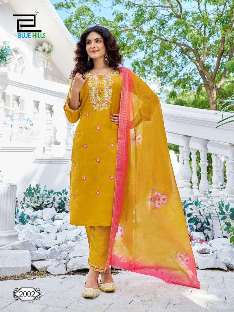 Blue Hills  Skyline Vol 20 Chinon Silk Festiv Wear Kurti Pant Dupatta Set