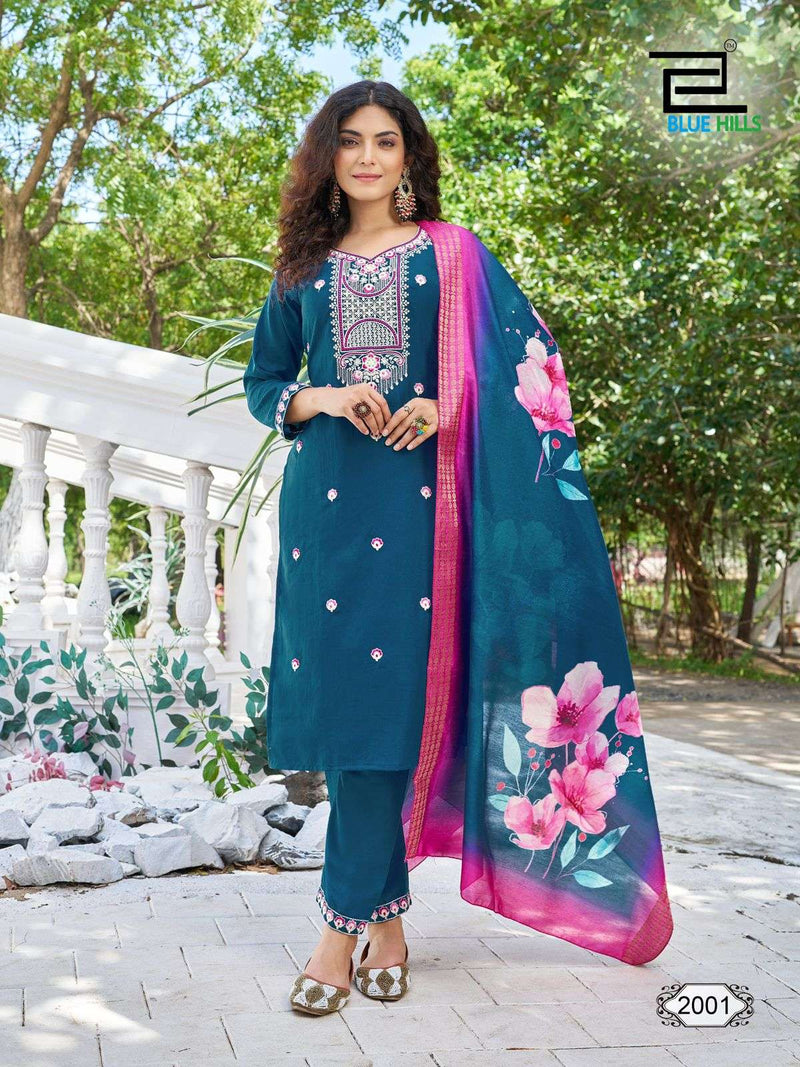 Blue Hills  Skyline Vol 20 Chinon Silk Festiv Wear Kurti Pant Dupatta Set