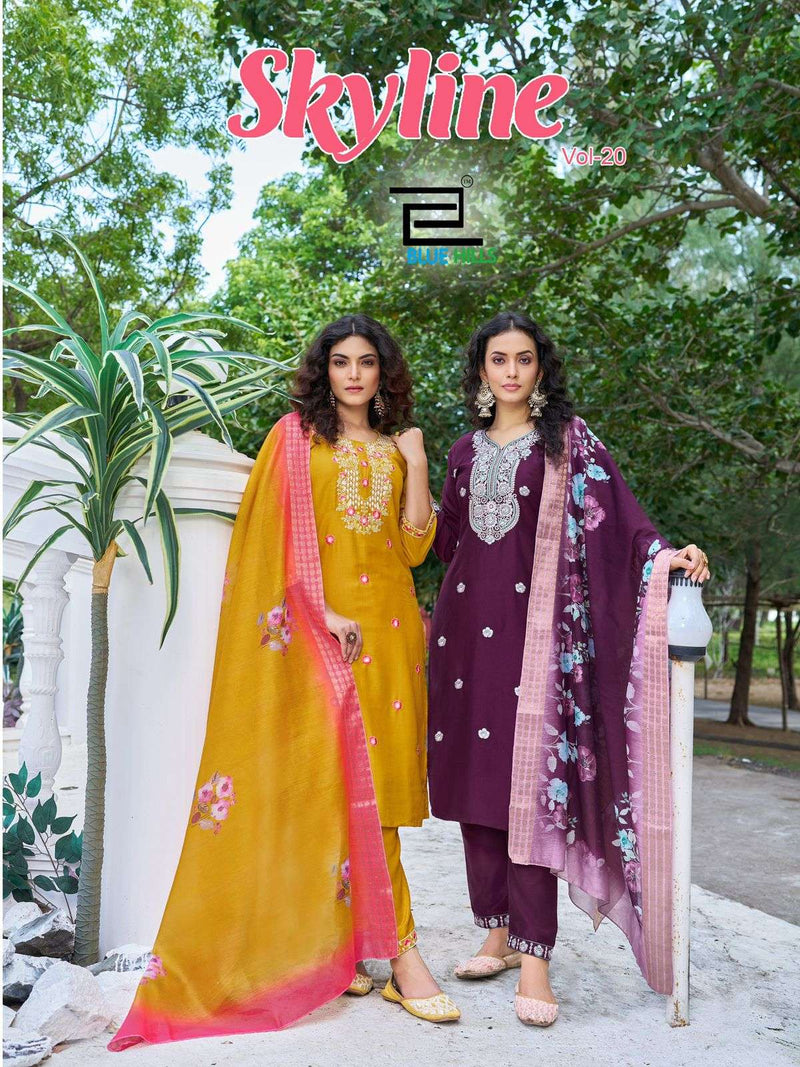 Blue Hills  Skyline Vol 20 Chinon Silk Festiv Wear Kurti Pant Dupatta Set