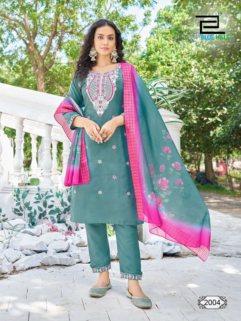 Blue Hills  Skyline Vol 20 Chinon Silk Festiv Wear Kurti Pant Dupatta Set