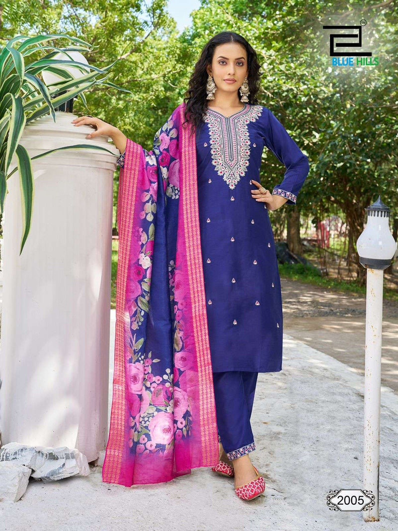 Blue Hills  Skyline Vol 20 Chinon Silk Festiv Wear Kurti Pant Dupatta Set