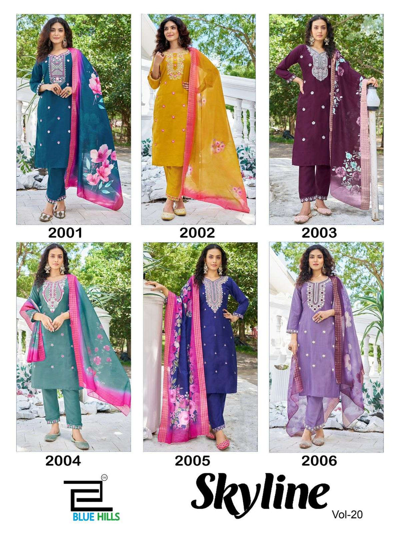 Blue Hills  Skyline Vol 20 Chinon Silk Festiv Wear Kurti Pant Dupatta Set