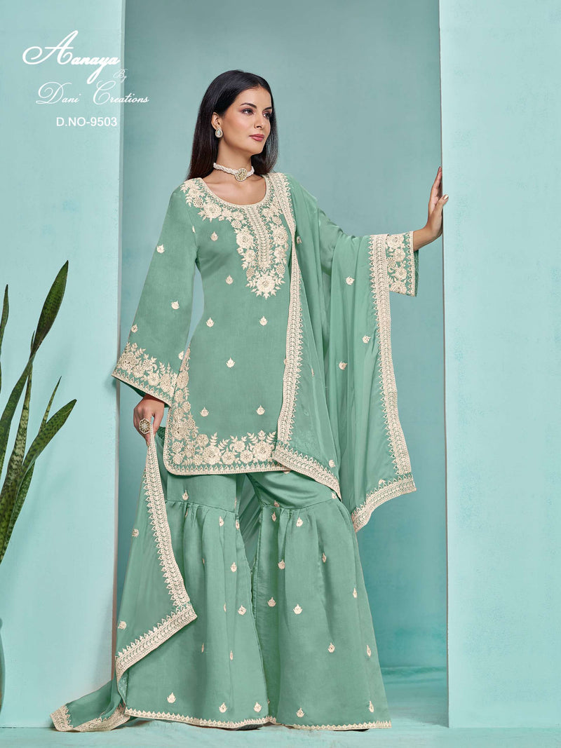 Dani Creation Aanaya 9500 Series Chanderi Designer Festival Wear Sharara Suit
