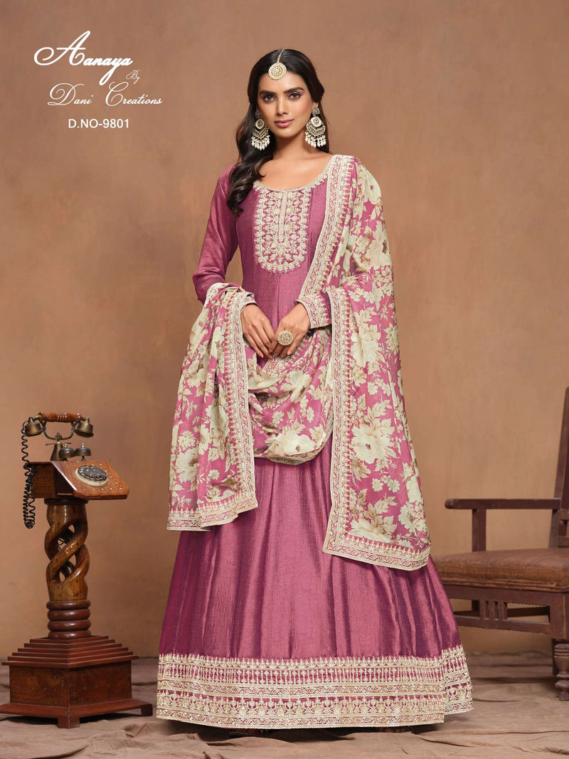 Dani Creation Aanaya Vol 198 Art Silk Designer Wedding Wear Anarkali Gown Dupatta Set