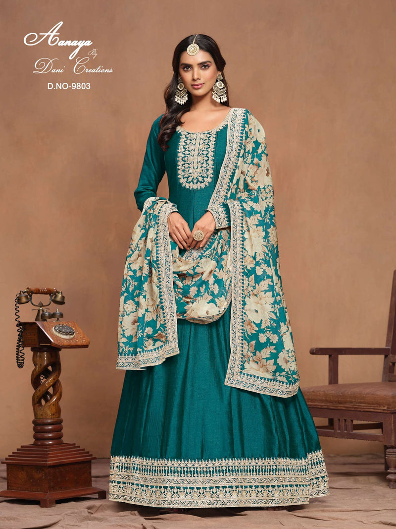 Dani Creation Aanaya Vol 198 Art Silk Designer Wedding Wear Anarkali Gown Dupatta Set